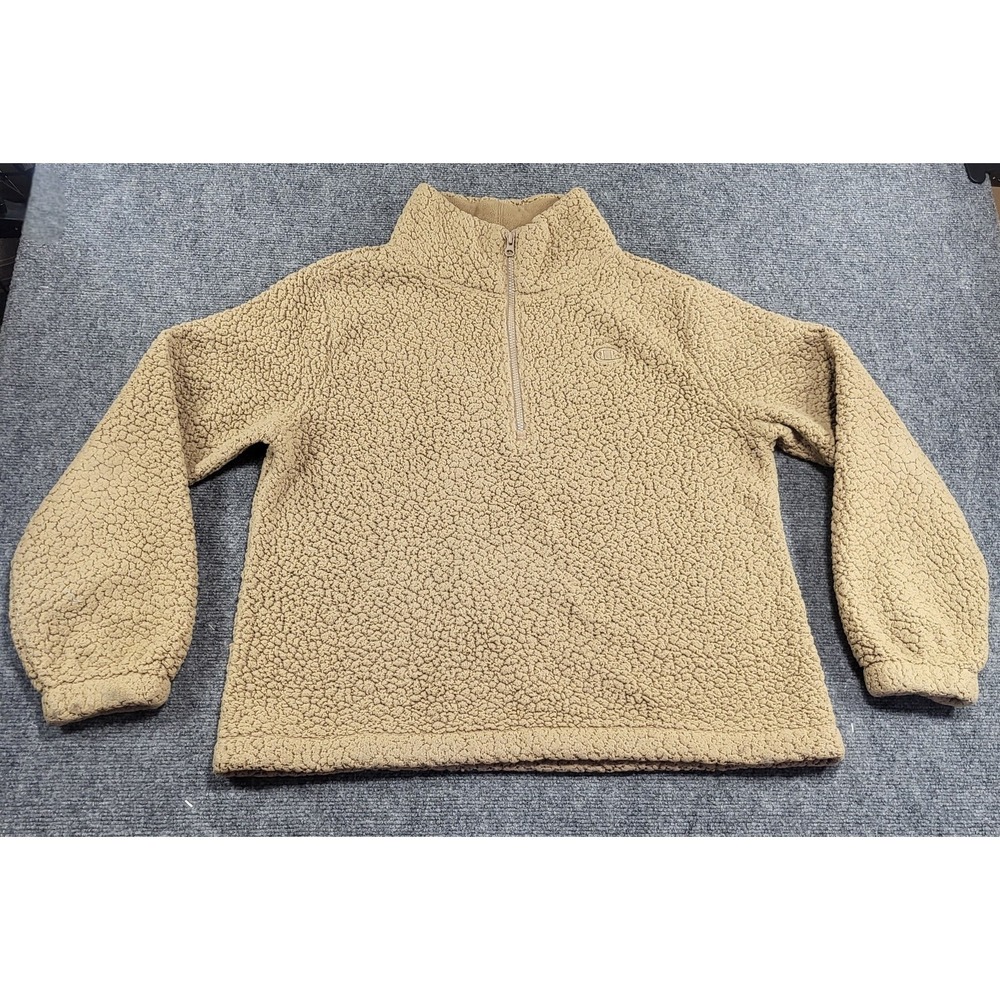 Champion Authentic Women's Jacket 1/4 Zip Sherpa Fleece Beige Size Large